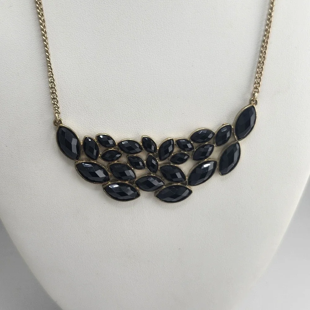 Gold Tone Sparkling Black‎ Crystal Statement Necklace